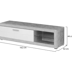 Mobile Porta tv Bianco Grigio Cemento Cassetti Ripiani 137x42x56h cm, 3 Ante - Lucino