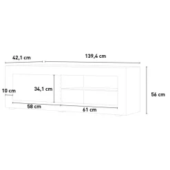 Mobile Porta tv Bianco Lucido 2 Vani Apertura Maniglia 210x43x65h cm, 86 Pollici Made in Italy - Sinello