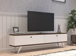 Mobile Porta tv Bianco Marrone Noce 2 Ante 2 Vani 160x25x35h cm, Apertura a Ribalta - Olmedo