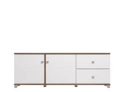Mobile Porta tv Bianco Marrone Noce 2 Cassetti un Ripiano 162x40x59.5h cm, 2 Ante - Isera