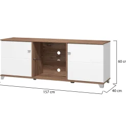 Mobile Porta tv Bianco Marrone Noce Un'anta 2 Vani 120x25x37h cm, Apertura a Ribalta - Taurasi