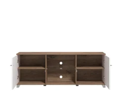 Mobile Porta tv Bianco Marrone Noce Un'anta 2 Vani 120x25x37h cm, Apertura a Ribalta - Taurasi