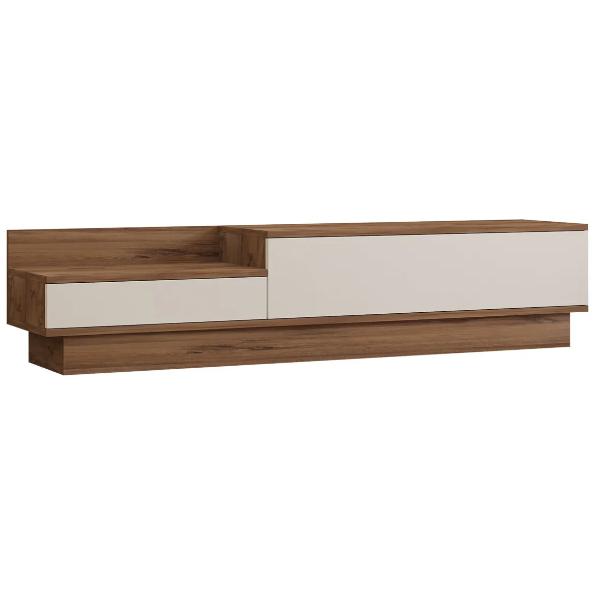 Mobile Porta tv Bianco Marrone Rovere 2 Ante 2 Vani 160x35x35h cm, Apertura a Ribalta - Persico