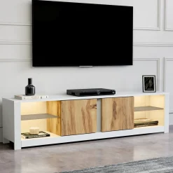 Mobile Porta tv Bianco Marrone Rovere 2 Ripiani 6 Vani 180x35x45h cm, 2 Ante - Vogogna