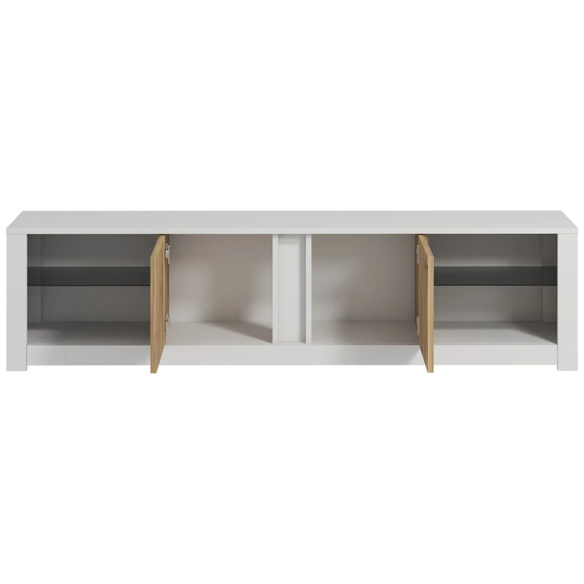 Mobile Porta tv Bianco Marrone Rovere 2 Ripiani 6 Vani 180x35x45h cm, 2 Ante - Vogogna