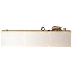 Mobile Porta tv Bianco Marrone Rovere 3 Ante Luci led Incluse 160x32x35h cm, 3 Vani - Marazzi