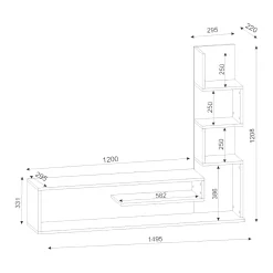 Mobile Porta tv Bianco Marrone Rovere 5 Ripiani Cassetti 29.5x22x120.8h cm, 4 Vani - Armeno