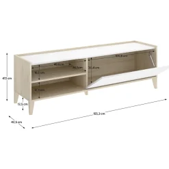 Mobile Porta tv Bianco Marrone Rovere Nodi 2 Cassetti 4 Ripiani 161x41x66.5h cm, 2 Ante - Rotondi