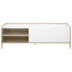 Mobile Porta tv Bianco Marrone Rovere Nodi 2 Cassetti 4 Ripiani 161x41x66.5h cm, 2 Ante - Rotondi