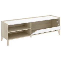 Mobile Porta tv Bianco Marrone Rovere Nodi 2 Cassetti 4 Ripiani 161x41x66.5h cm, 2 Ante - Rotondi