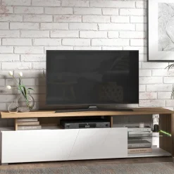 Mobile Porta tv Bianco Marrone Rovere Nodi Modulabile 5 Ripiani 40x185x47h cm, 3 Ante - Benton