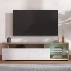 Mobile Porta tv Bianco Marrone Rovere Nodi Modulabile 5 Ripiani 40x185x47h cm, 3 Ante - Benton