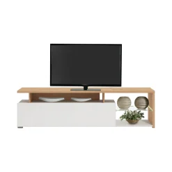 Mobile Porta tv Bianco Marrone Rovere Nodi Modulabile 5 Ripiani 40x185x47h cm, 3 Ante - Benton
