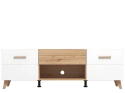 Mobile Porta tv Bianco Marrone Rovere Nodi un Cassetto un Ripiano 147.5x41.5x49h cm, 2 Ante - Morengo