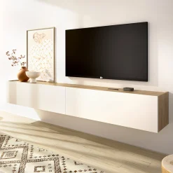Mobile Porta tv Bianco Marrone Rovere Nodi un Ripiano 2 Ante 35x180x29h cm, 2 Vani - Bigfork