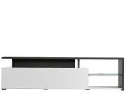 Mobile Porta tv Bianco Nero Antracite 6 Ripiani Un'anta 170x41.5x46.5h cm, Dettaglio Geometrico, Ripiano in Vetro - Induno