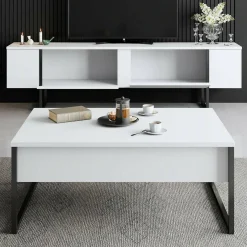 Mobile Porta tv Bianco Nero Cassetti un Ripiano 180x30x50h cm, 2 Ante - Abishia