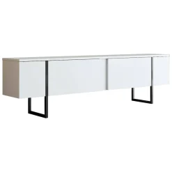 Mobile Porta tv Bianco Nero Cassetti un Ripiano 180x30x50h cm, 2 Ante - Abishia