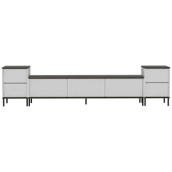 Mobile Porta tv Bianco Nero Marmo 2 Ripiani 5 Ante 180x35x45h cm, con Finiture oro - Cortin