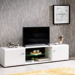 Mobile Porta tv Bianco Nero un Ripiano 2 Ante 170x41.5x41.5h cm, Ripiano in Vetro - Furci