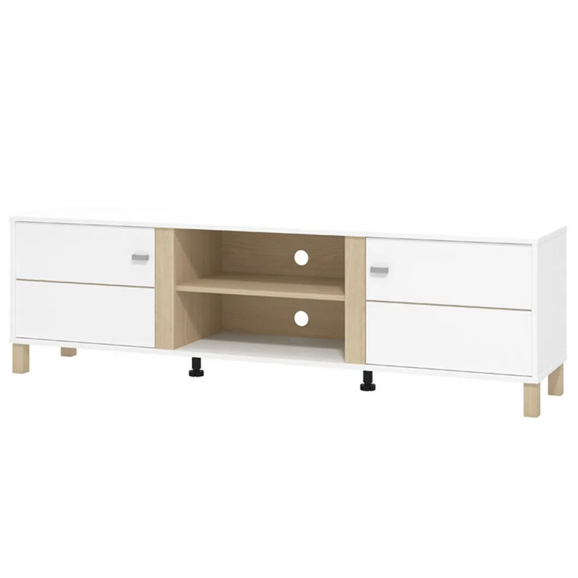 Mobile Porta tv Bianco Opaco Marrone Rovere 2 Ripiani 4 Vani 176x40x52h cm, 2 Ante - Dragoni