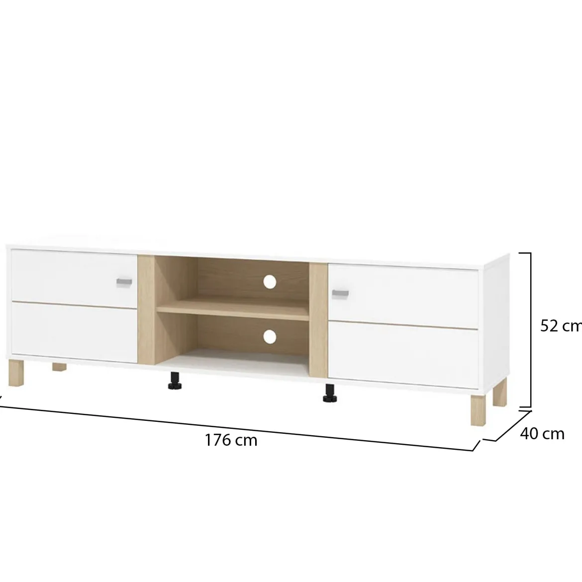Mobile Porta tv Bianco Opaco Marrone Rovere 2 Ripiani 4 Vani 176x40x52h cm, 2 Ante - Dragoni