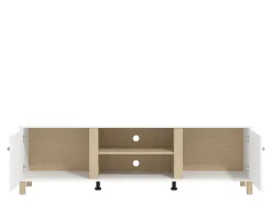 Mobile Porta tv Bianco Opaco Marrone Rovere 2 Ripiani 4 Vani 176x40x52h cm, 2 Ante - Dragoni