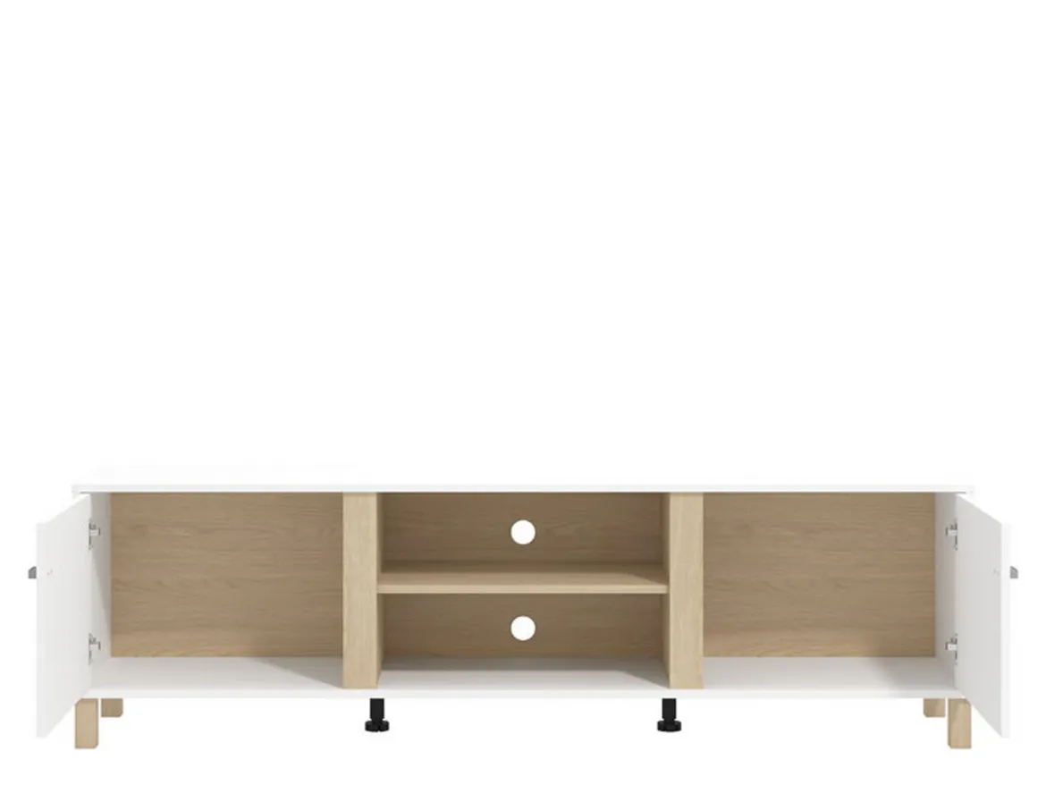 Mobile Porta tv Bianco Opaco Marrone Rovere 2 Ripiani 4 Vani 176x40x52h cm, 2 Ante - Dragoni