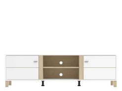 Mobile Porta tv Bianco Opaco Marrone Rovere 2 Ripiani 4 Vani 176x40x52h cm, 2 Ante - Dragoni