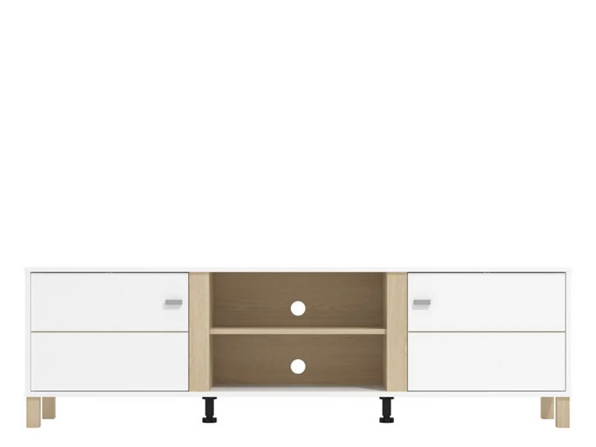 Mobile Porta tv Bianco Opaco Marrone Rovere 2 Ripiani 4 Vani 176x40x52h cm, 2 Ante - Dragoni