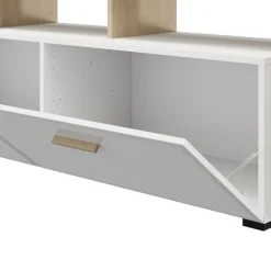 Mobile Porta tv Bianco Opaco Marrone Rovere 5 Ripiani 2 Ante 189x42x61h cm, con Piedini - Casola