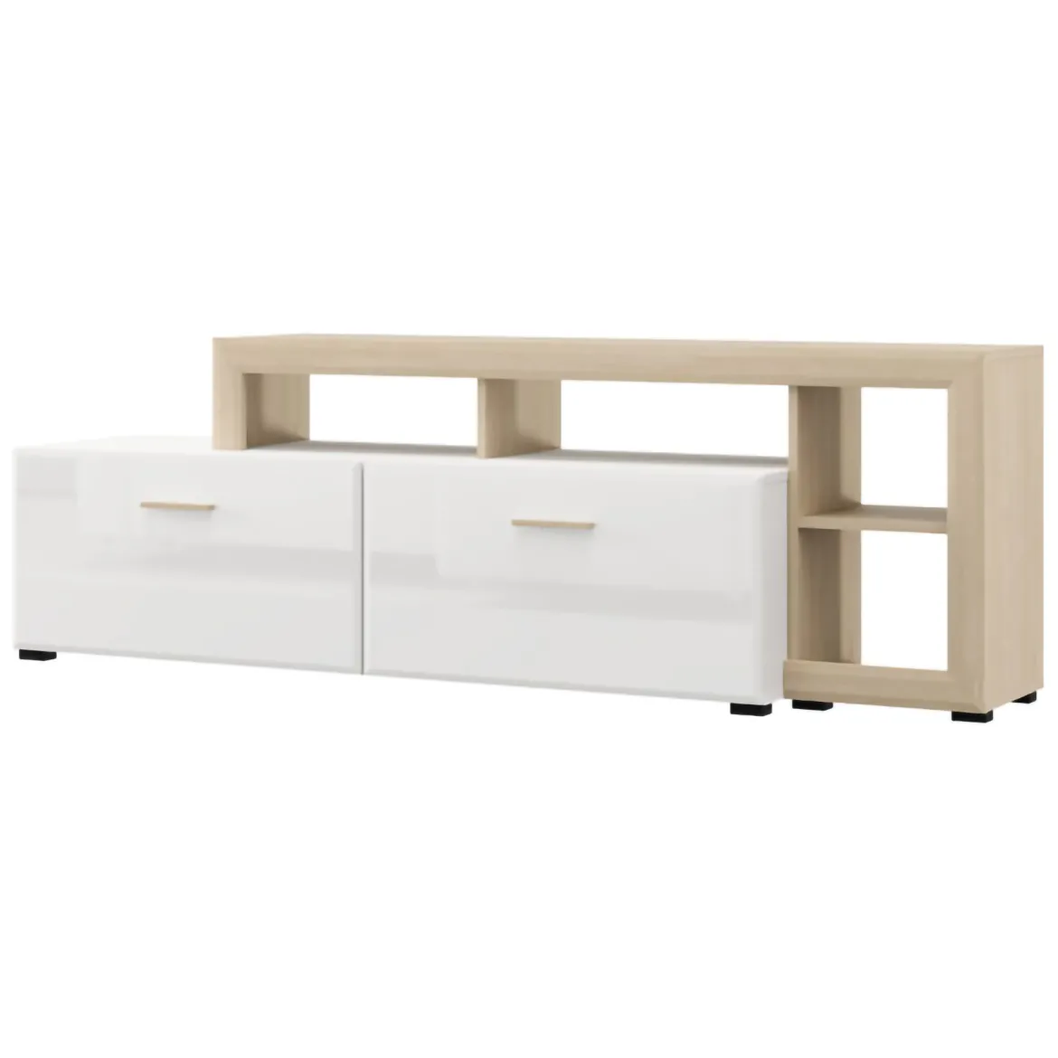 Mobile Porta tv Bianco Opaco Marrone Rovere 5 Ripiani 2 Ante 189x42x61h cm, con Piedini - Casola