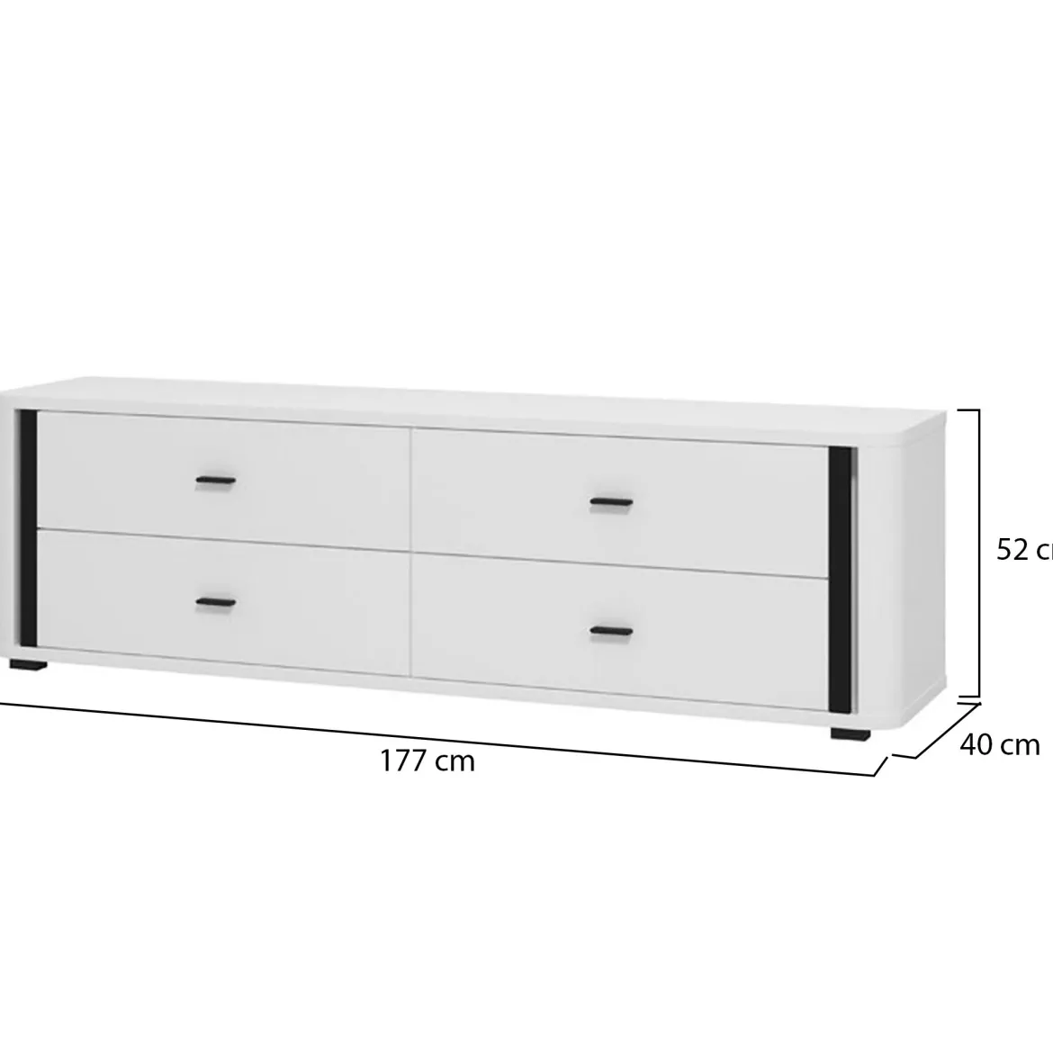 Mobile Porta tv Bianco Opaco Nero 4 Cassetti un Ripiano 176.5x40x52h cm, Apertura Scorrevole - Terenzo