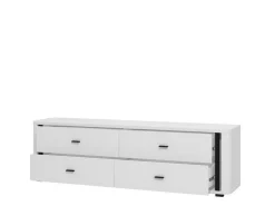 Mobile Porta tv Bianco Opaco Nero 4 Cassetti un Ripiano 176.5x40x52h cm, Apertura Scorrevole - Terenzo