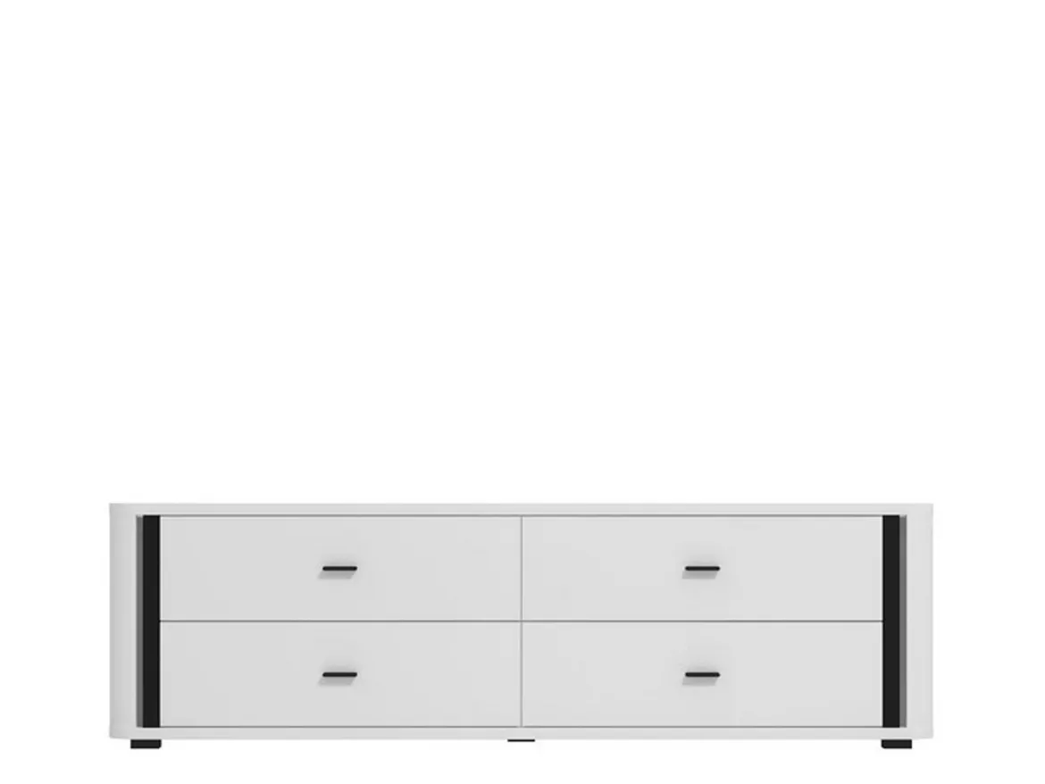 Mobile Porta tv Bianco Opaco Nero 4 Cassetti un Ripiano 176.5x40x52h cm, Apertura Scorrevole - Terenzo