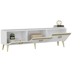 Mobile Porta tv Bianco oro 3 Ante 3 Vani 150x30x45h cm, Apertura a Ribalta - Fiore