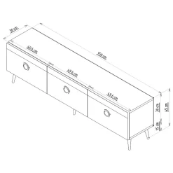 Mobile Porta tv Bianco oro 3 Ante 3 Vani 150x30x45h cm, Apertura a Ribalta - Fiore