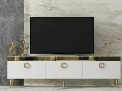 Mobile Porta tv Bianco oro 3 Ante 3 Vani 150x30x45h cm, Apertura a Ribalta - Fiore