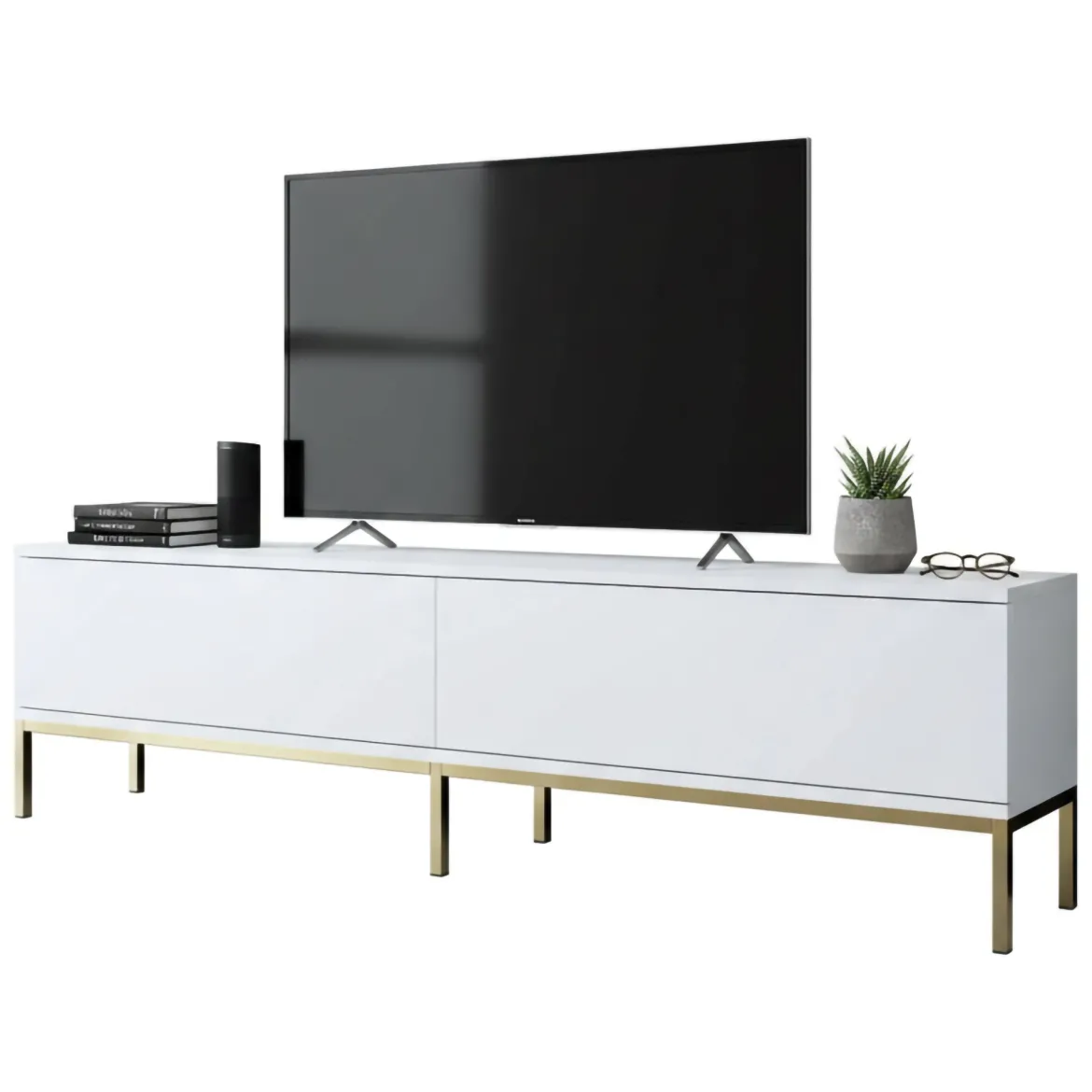 Mobile Porta tv Bianco oro Cassetti un Ripiano 180x30x47h cm, 2 Ante - Espero