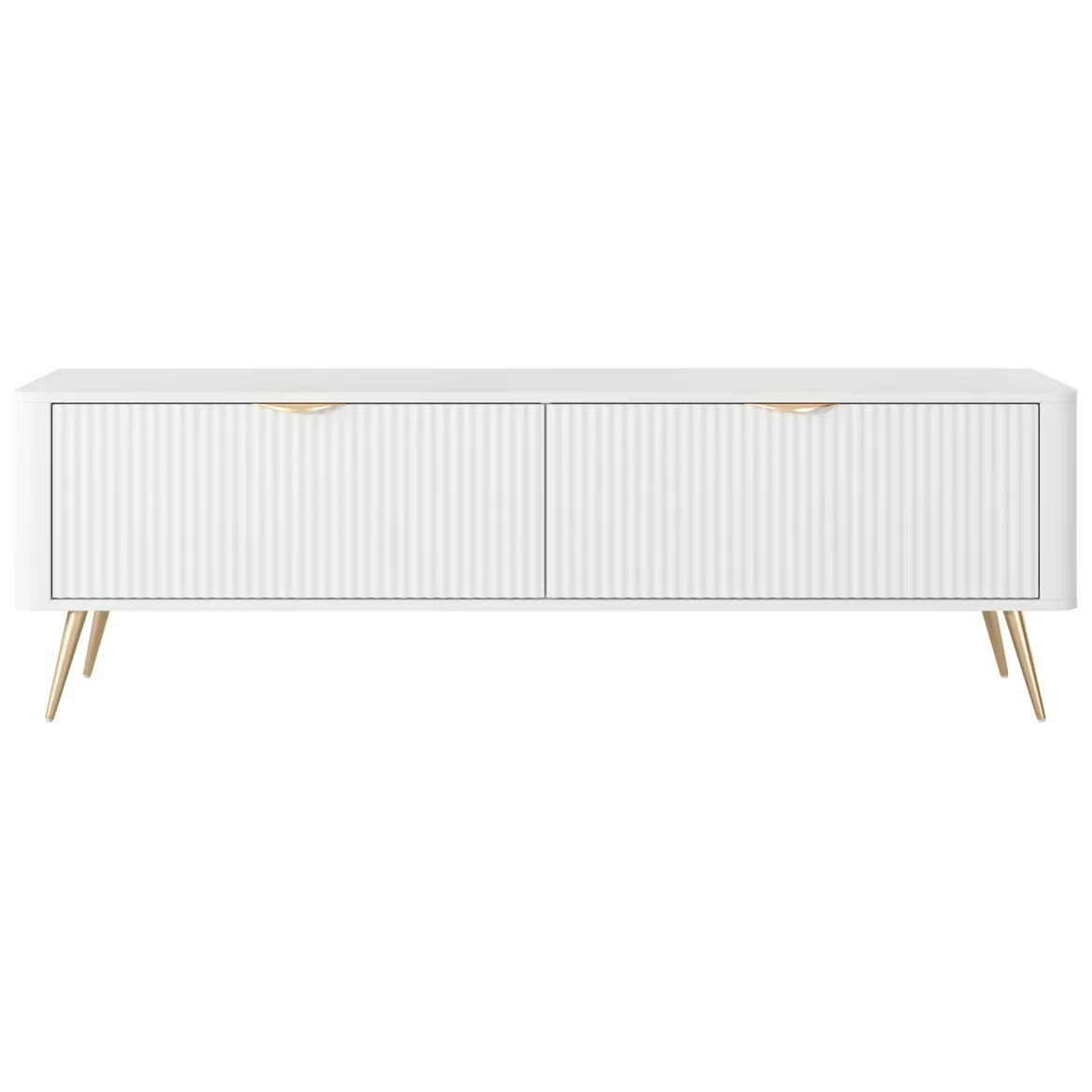 Mobile Porta tv Bianco oro 2 Ripiani 2 Ante 163x38x51h cm, Ante Effetto Rigato con Piedini - Kalase