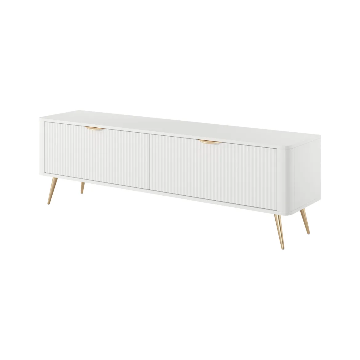 Mobile Porta tv Bianco oro 2 Ripiani 2 Ante 163x38x51h cm, Ante Effetto Rigato con Piedini - Kalase