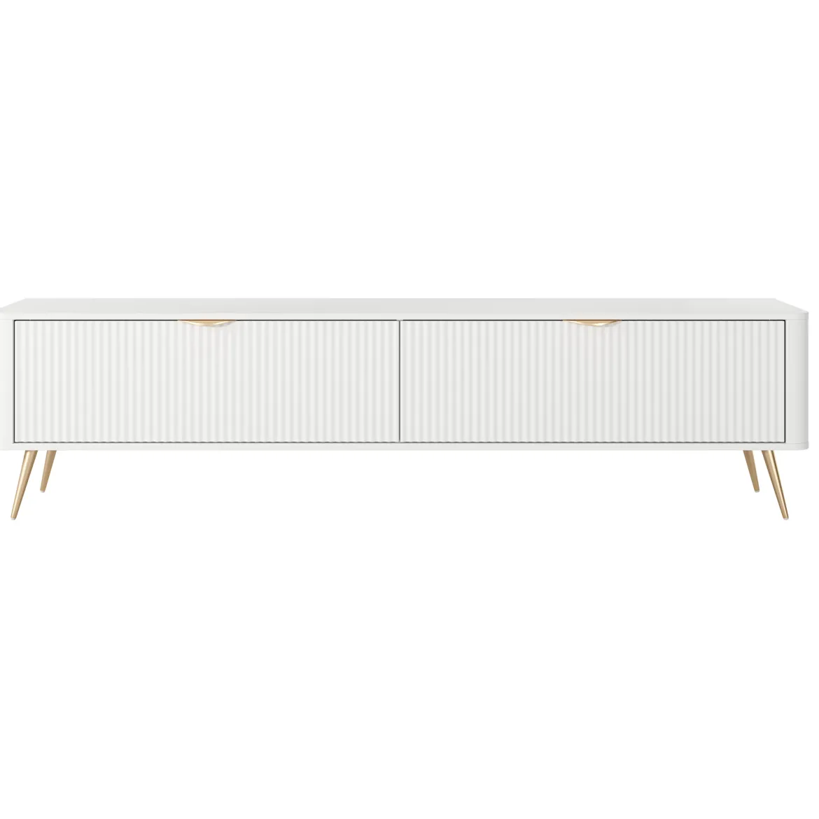 Mobile Porta tv Bianco oro 2 Ripiani 2 Ante 200x38x51h cm, Ante Effetto Rigato con Piedini - Kala