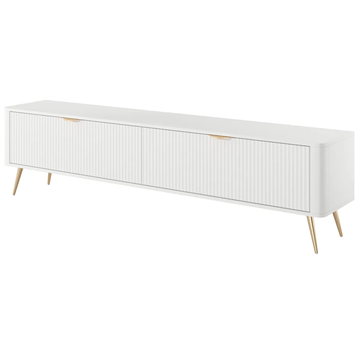 Mobile Porta tv Bianco oro 2 Ripiani 2 Ante 200x38x51h cm, Ante Effetto Rigato con Piedini - Kala