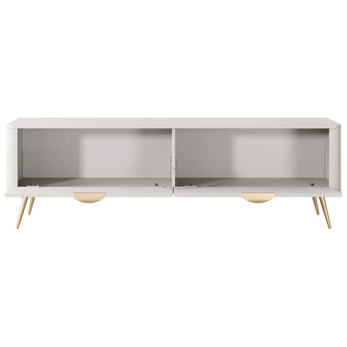 Mobile Porta tv Bianco oro un Ripiano 2 Ante 163x38x51h cm, Ante Effetto Rigato con Piedini - Kalase