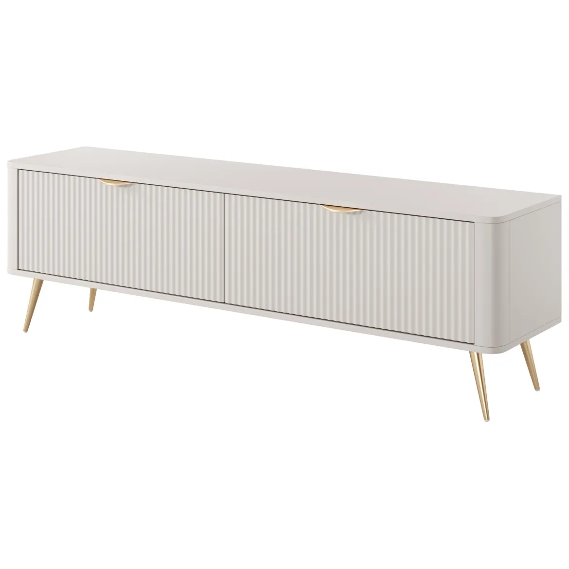 Mobile Porta tv Bianco oro un Ripiano 2 Ante 163x38x51h cm, Ante Effetto Rigato con Piedini - Kalase