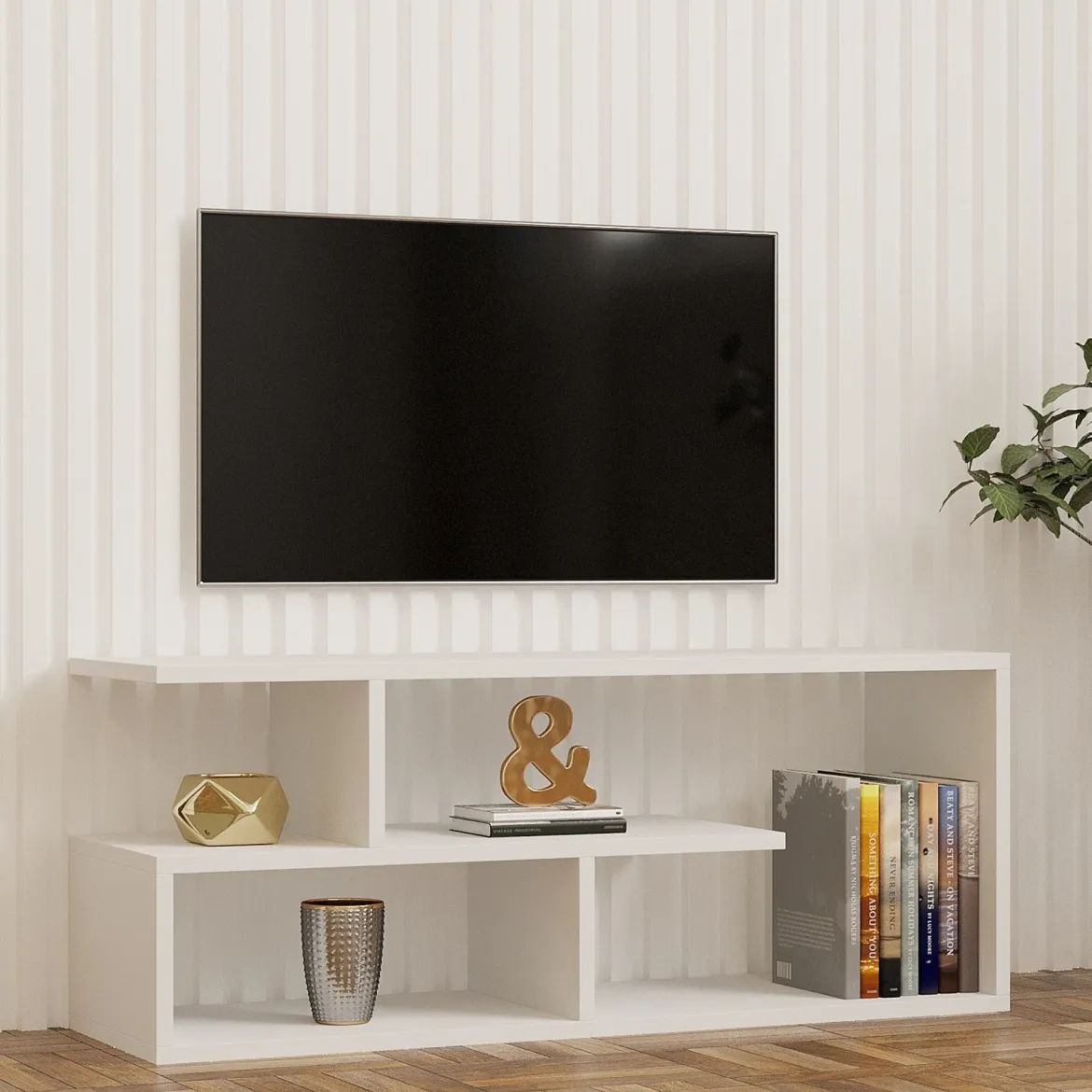 Mobile Porta tv Bianco 2 Ripiani 4 Vani 100x30x40h cm, Peso Supportato 40 kg - Foglizzo