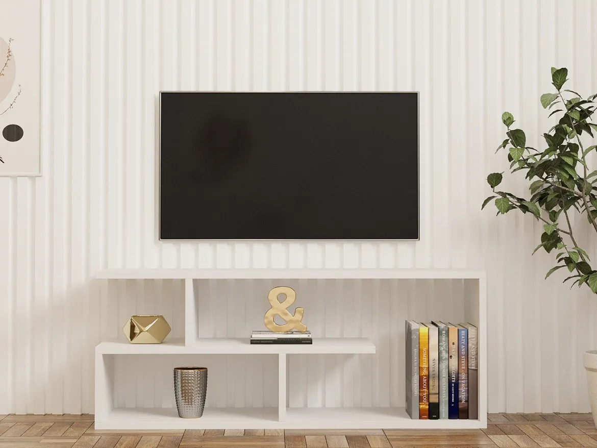 Mobile Porta tv Bianco 2 Ripiani 4 Vani 100x30x40h cm, Peso Supportato 40 kg - Foglizzo