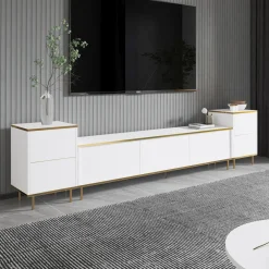 Mobile Porta tv Bianco 2 Ripiani Apertura Battente 120x30x75h cm, 4 Ante - Cerva
