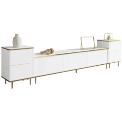 Mobile Porta tv Bianco 2 Ripiani Apertura Battente 120x30x75h cm, 4 Ante - Cerva