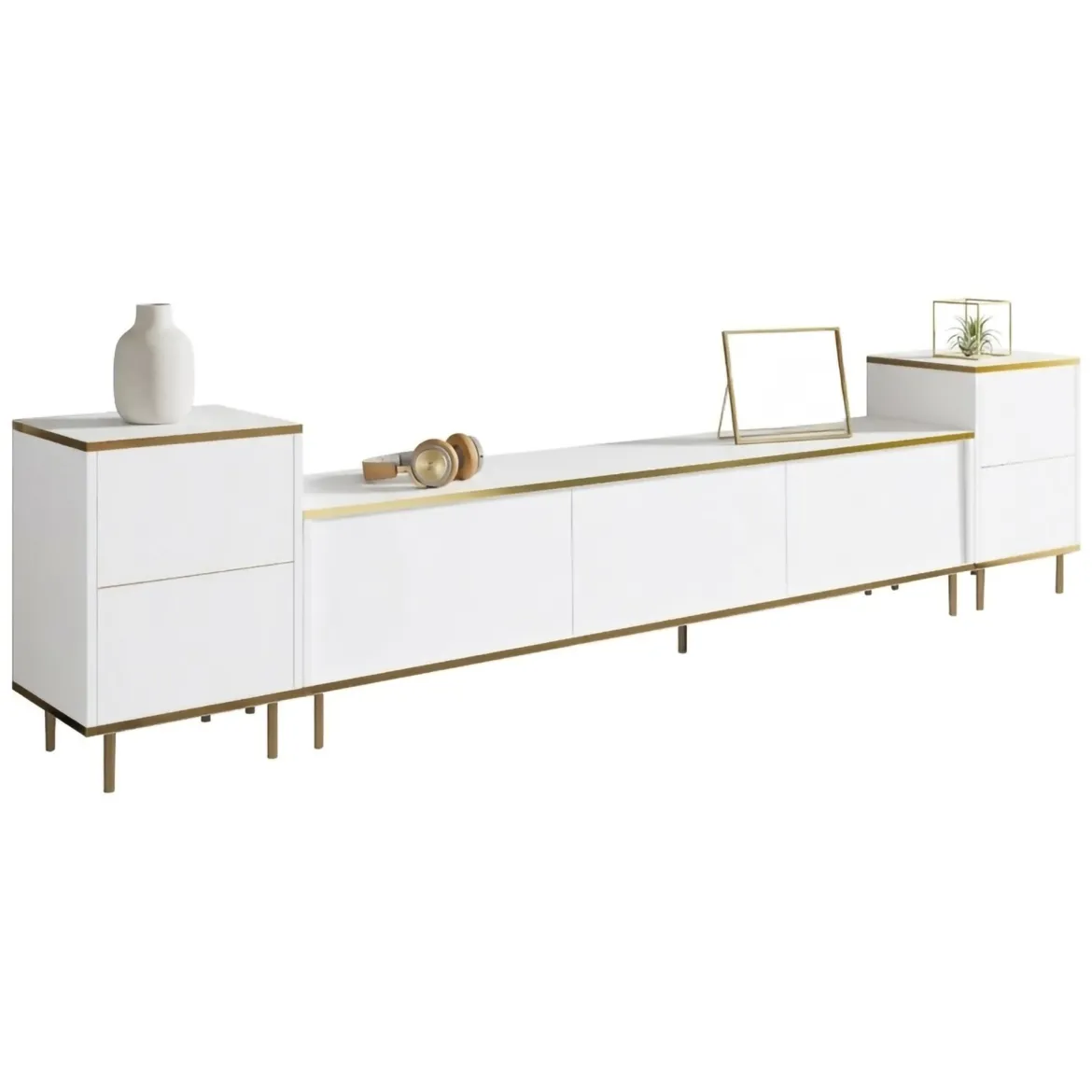 Mobile Porta tv Bianco 2 Ripiani Apertura Battente 120x30x75h cm, 4 Ante - Cerva
